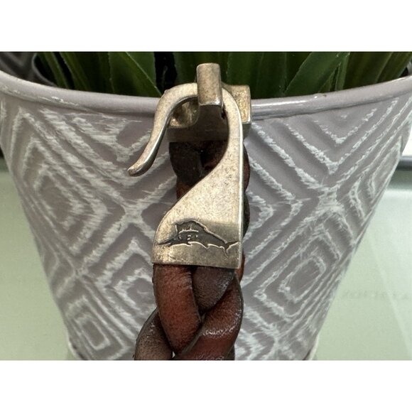 VTG Woven Leather Sterling Silver Bracelet Brown .5" wide Swordfish 8.75" - Picture 5 of 8